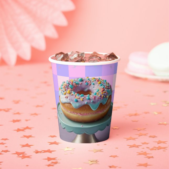 Modern Doughnut Sprinkles Chequered Baby Shower Paper Cups (Insitu)
