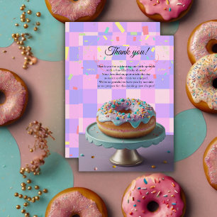 Modern Doughnut Sprinkles Chequered Baby Shower Thank You Card
