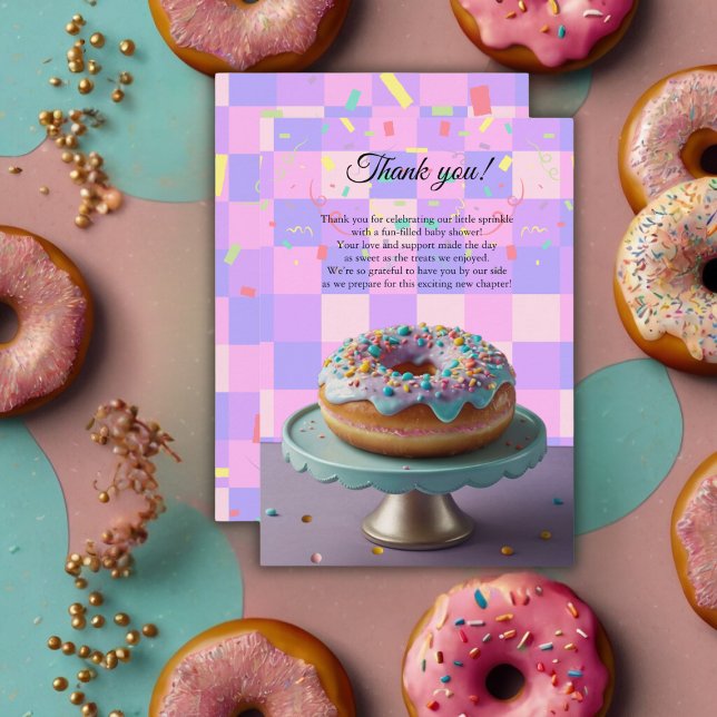 Modern Doughnut Sprinkles Chequered Baby Shower Thank You Card (Creator Uploaded)