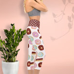Modern Doughnut with Sprinkles Pink Cute Trendy Fu Capri Leggings<br><div class="desc">This whimsical doughnut pattern features my hand painted watercolor favourites of pink,  purple,  and pale blue doughnuts with sprinkles and chocolate brown eclairs on a pale pink background and a brown background with white polka dots on the waistband for a colourful modern design.</div>