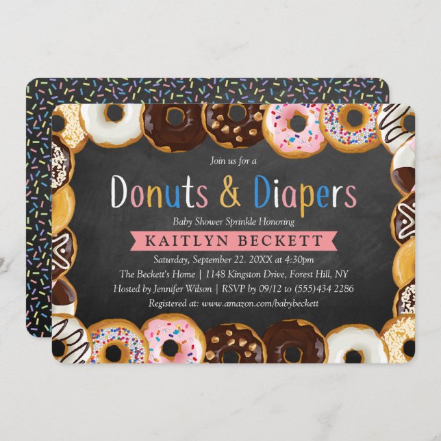 Modern Doughnuts & Diapers Baby Shower Sprinkle Invitation (Front/Back)
