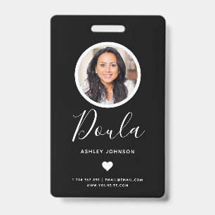 Modern Doula Midwife Add Your Photo Black ID Badge