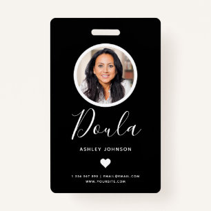 Modern Doula Midwife Add Your Photo Black ID Badge