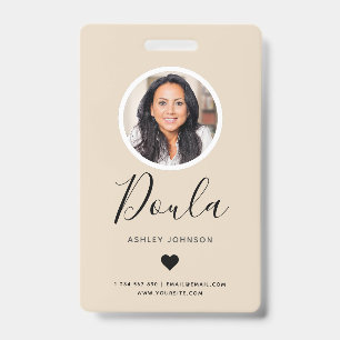 Modern Doula Midwife Add Your Photo Cream Beige  ID Badge