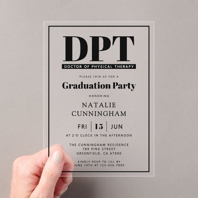 Modern DPT Doctor of Physical Therapy Graduation Acrylic Invitations (Insitu (Handheld))