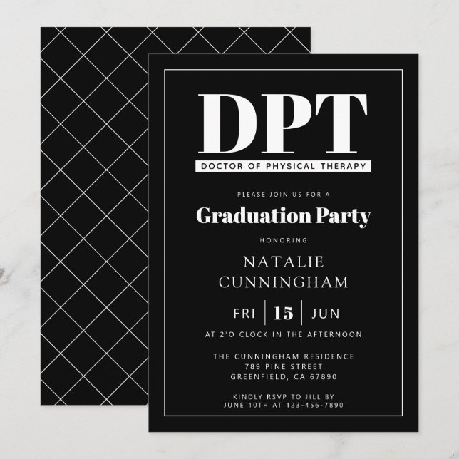 Modern DPT Doctor of Physical Therapy Graduation Invitation (Front/Back)