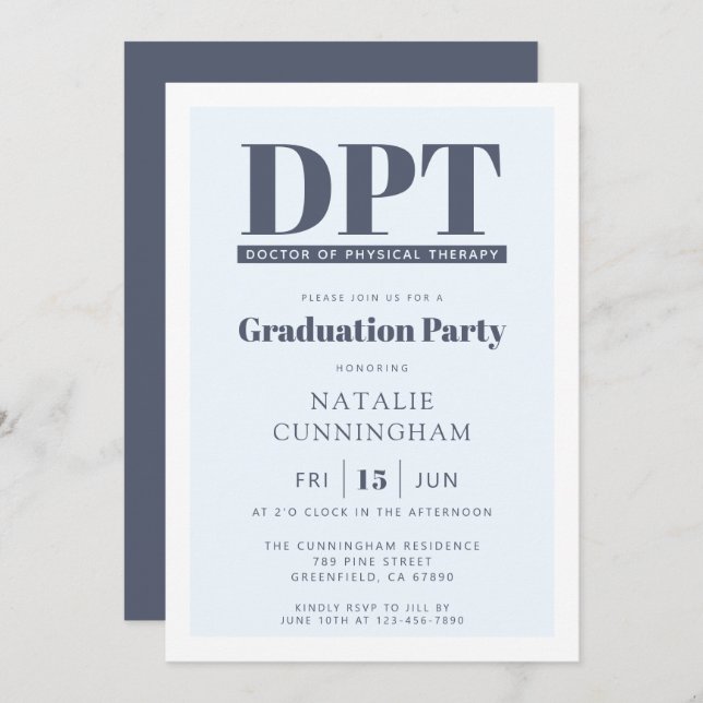 Modern DPT Doctor of Physical Therapy Graduation Invitation (Front/Back)