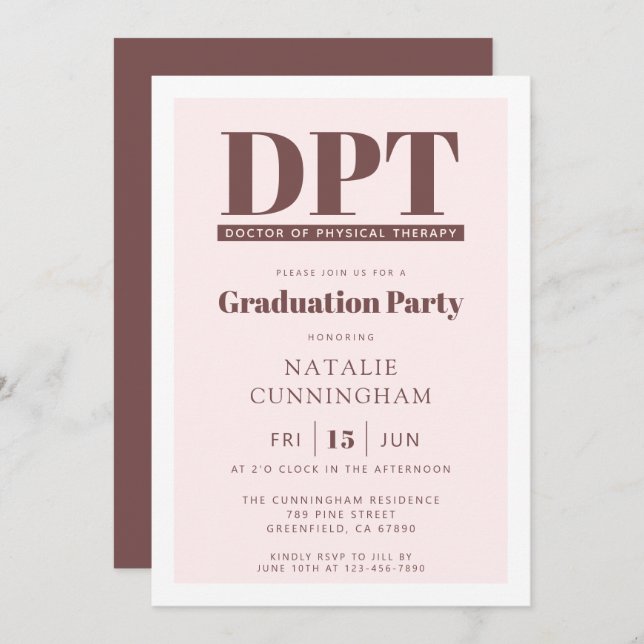 Modern DPT Doctor of Physical Therapy Graduation Invitation (Front/Back)