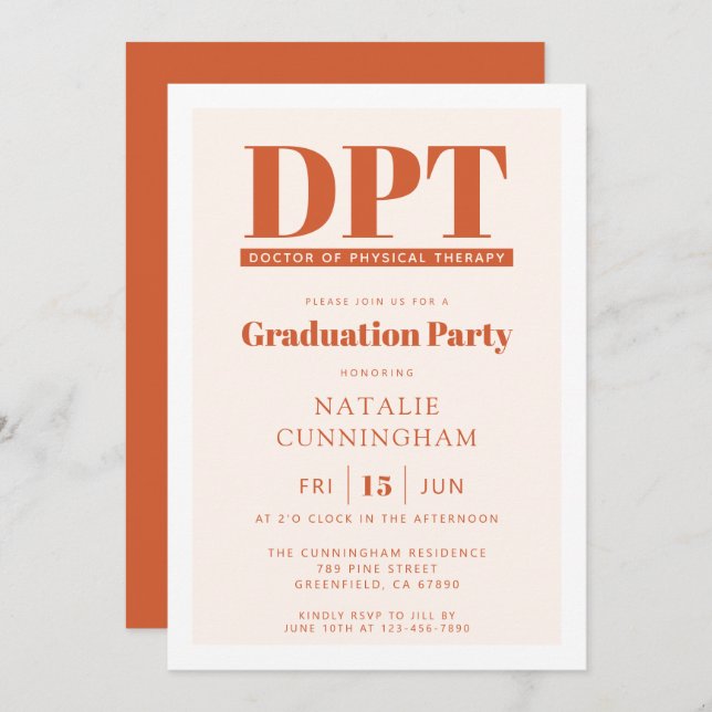 Modern DPT Doctor of Physical Therapy Graduation Invitation (Front/Back)