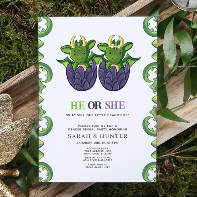 Modern Dragon He Or She Gender Reveal Baby Shower Invitation (Gender Reveal Baby Shower Invitation)