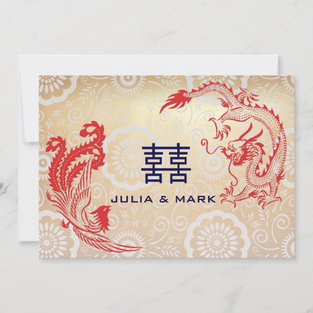 Modern Dragon-Phoenix Chinese Wedding Invitation (Front)