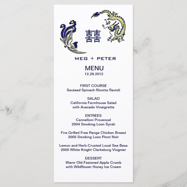 Modern Dragon-Phoenix Chinese Wedding Menu (Front)