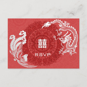 Modern Dragon-Phoenix Chinese Wedding RSVP Card