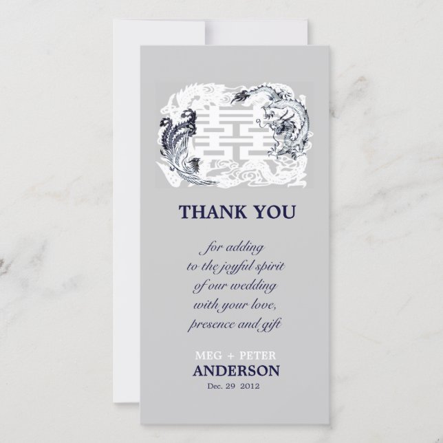Modern Dragon-Phoenix Chinese Wedding Thank You Card (Front)