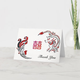 Modern Dragon-Phoenix Double-Xi Wedding Thank-You Thank You Card