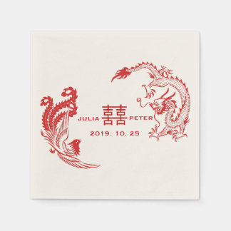 Modern Dragon-Phoenix Personalised Chinese Wedding Napkin