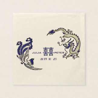 Modern Dragon-Phoenix Personalised Chinese Wedding Napkin