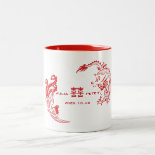 Modern Dragon-Phoenix Personalised Chinese Wedding Two-Tone Coffee Mug