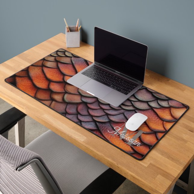 Modern Dragon Scale Monogram Name  Desk Mat (Office 2)