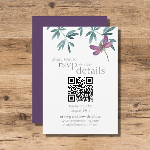 Modern Dragonfly Wedding QR Code Details and RSVP Card