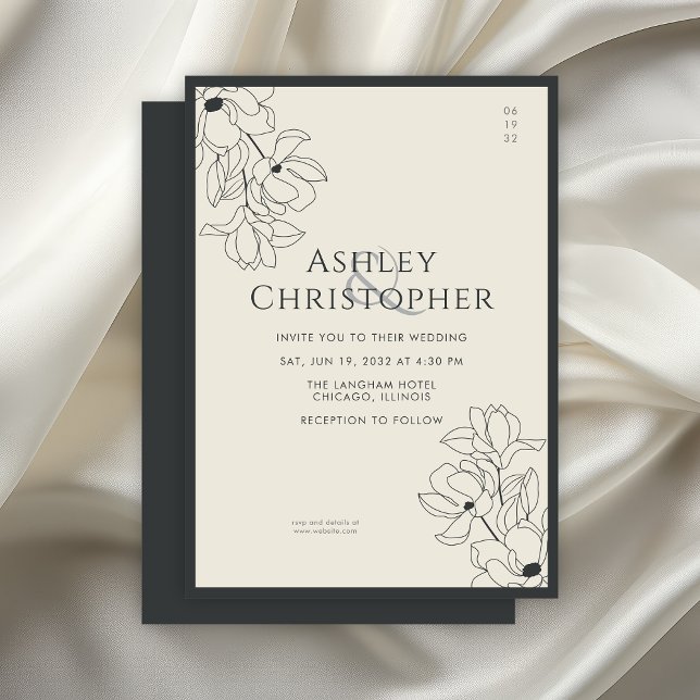 Modern Drawn Floral Black Onyx Wedding Invitation (Creator Uploaded)