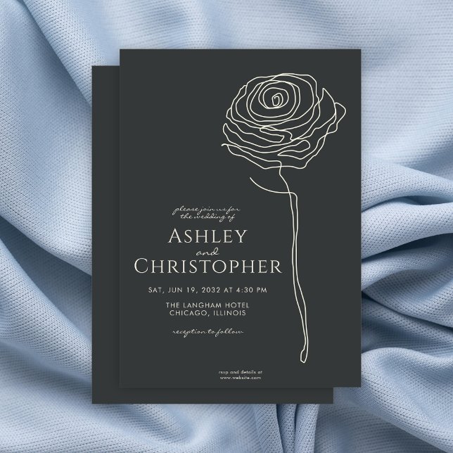 Modern Drawn Floral Black Onyx Wedding Invitation (Creator Uploaded)