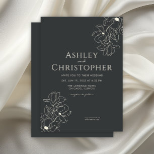 Modern Drawn Floral Black Onyx Wedding Invitation
