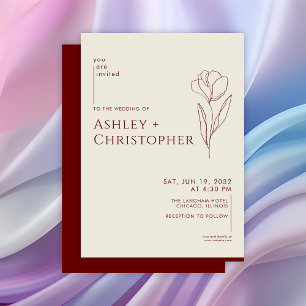 Modern Drawn Floral Crimson Red Wedding Invitation