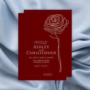 Modern Drawn Floral Crimson Red Wedding Invitation