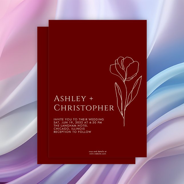 Modern Drawn Floral Crimson Red Wedding Invitation (Creator Uploaded)