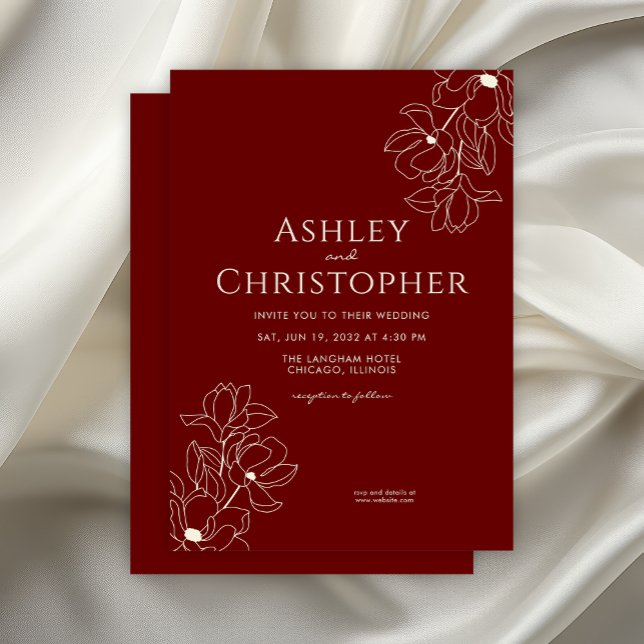 Modern Drawn Floral Crimson Red Wedding Invitation (Creator Uploaded)