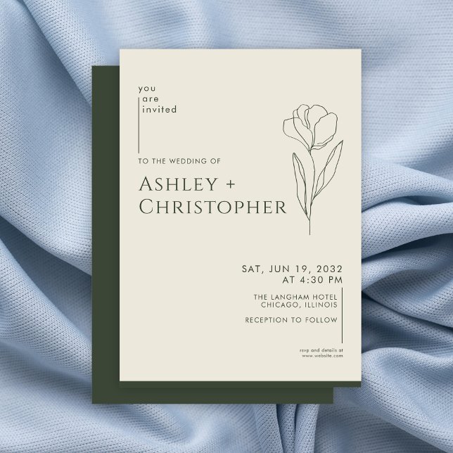 Modern Drawn Floral Dark Moss Green Wedding Invitation (Creator Uploaded)