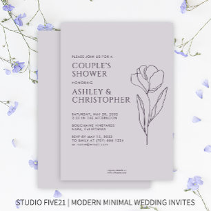 Modern Drawn Floral Dark Purple Wedding Shower Invitation
