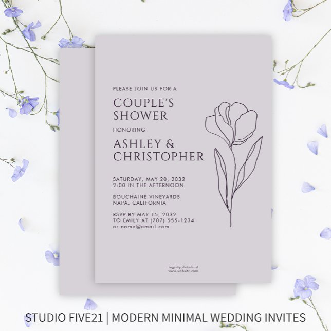Modern Drawn Floral Dark Purple Wedding Shower Invitation (Creator Uploaded)