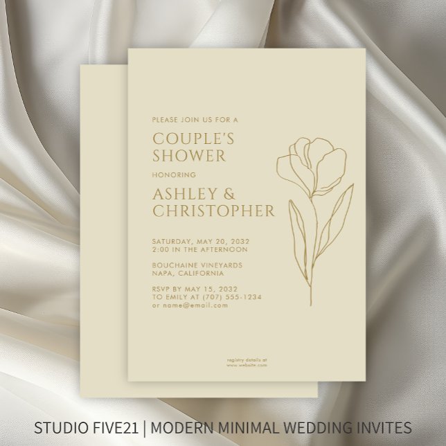 Modern Drawn Floral Gold Wedding Shower Invitation (Creator Uploaded)