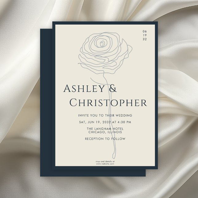 Modern Drawn Floral Navy Blue Wedding Invitation (Creator Uploaded)
