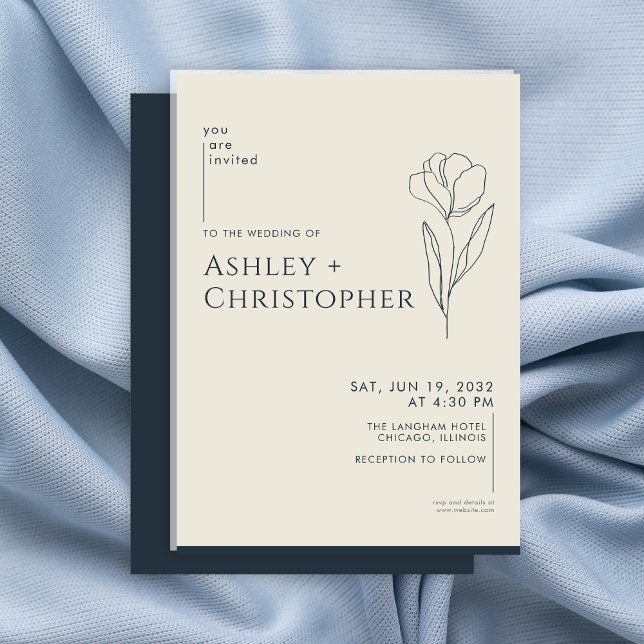 Modern Drawn Floral Navy Blue Wedding Invitation (Creator Uploaded)
