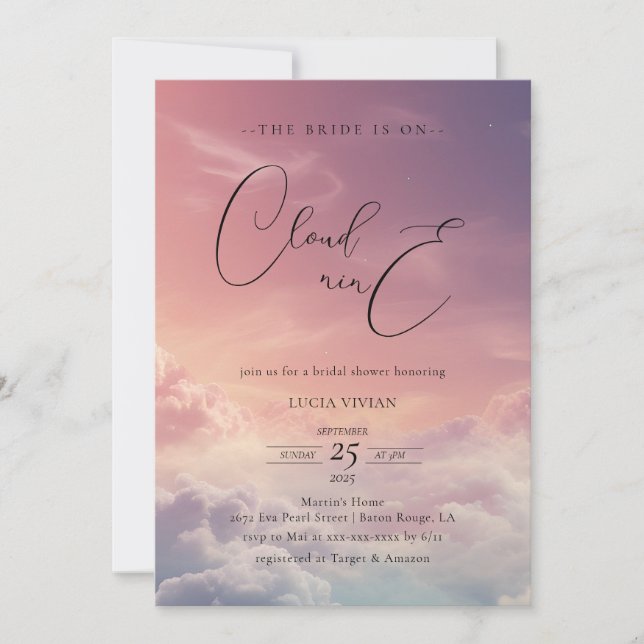 Modern Dreamy Sunset On Cloud 9 Bridal Shower Invitation (Front)