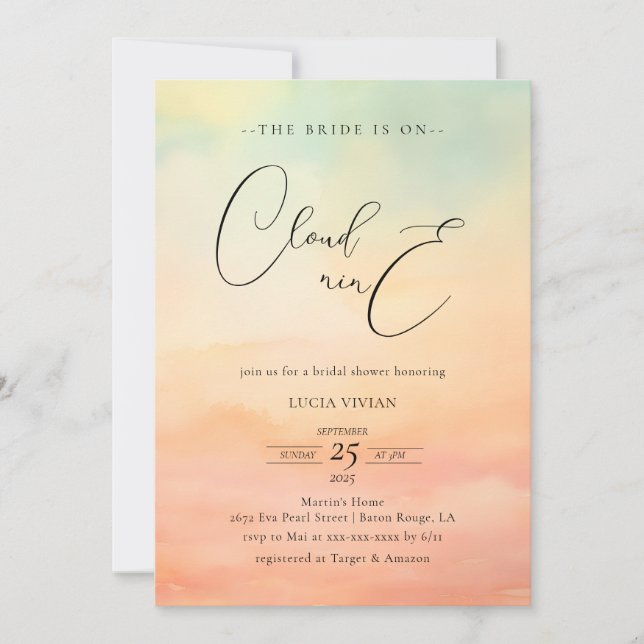 Modern Dreamy Sunset On Cloud 9 Bridal Shower Invitation (Front)