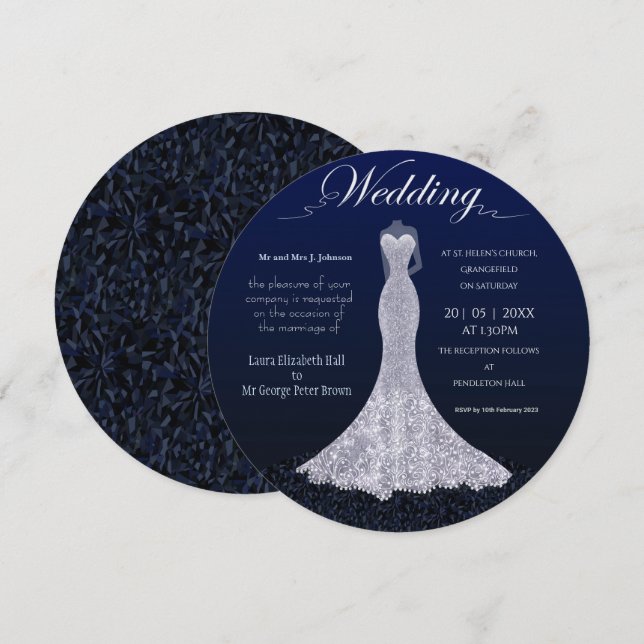 Modern dress round wedding invitation  (Front/Back)