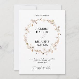 Modern Dried Floral Boho Wreath Save the Date Invitation