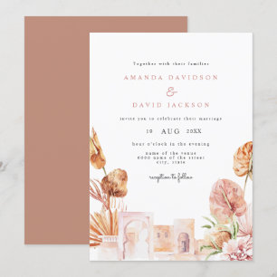 Modern Dried Leaves Desert Western Boho Wedding Invitation