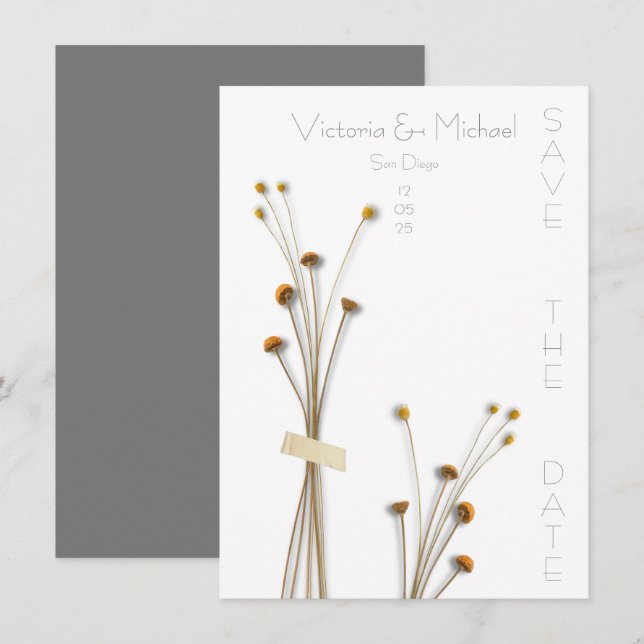 Modern Dried Meadow Flowers Save the Date Invitation (Front/Back)