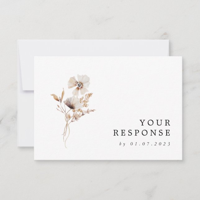 Modern Dried Wildflower Boho Wedding RSVP Card (Front)