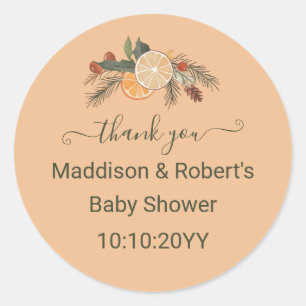 Modern Dried Winter Citrus Baby Shower  Classic Round Sticker