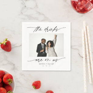 Modern Drink Are On Us Calligraphy Script Photo  Napkin