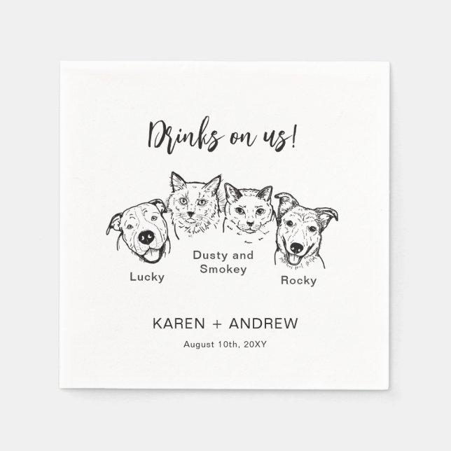 Modern Drink On Me 4 Pets Dog Wedding  Napkins (Front)