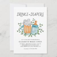 Modern Drinks and Diapers Beer Bottle Baby Shower