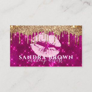 Modern dripping glitter rose gold lips makeup  business card