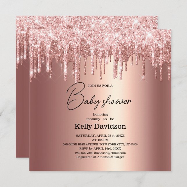 Modern Dripping Rose Gold Baby Shower mummy -to-be Invitation (Front/Back)